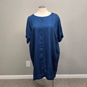 Pure J. Jill Indigo Midi Dress Plus Size 2X Blue Scandi Lagom Minimalist Pockets
